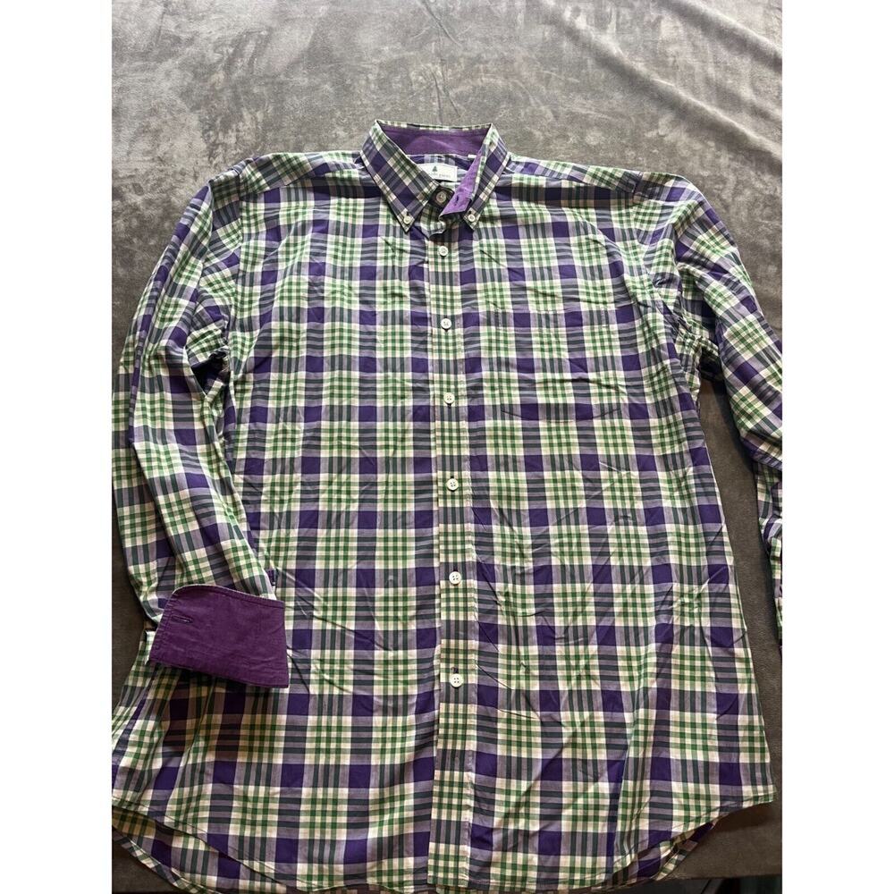 Southern Pines Button Up Shirt Mens L Purple Plaid Long‎ Sleeve Collared